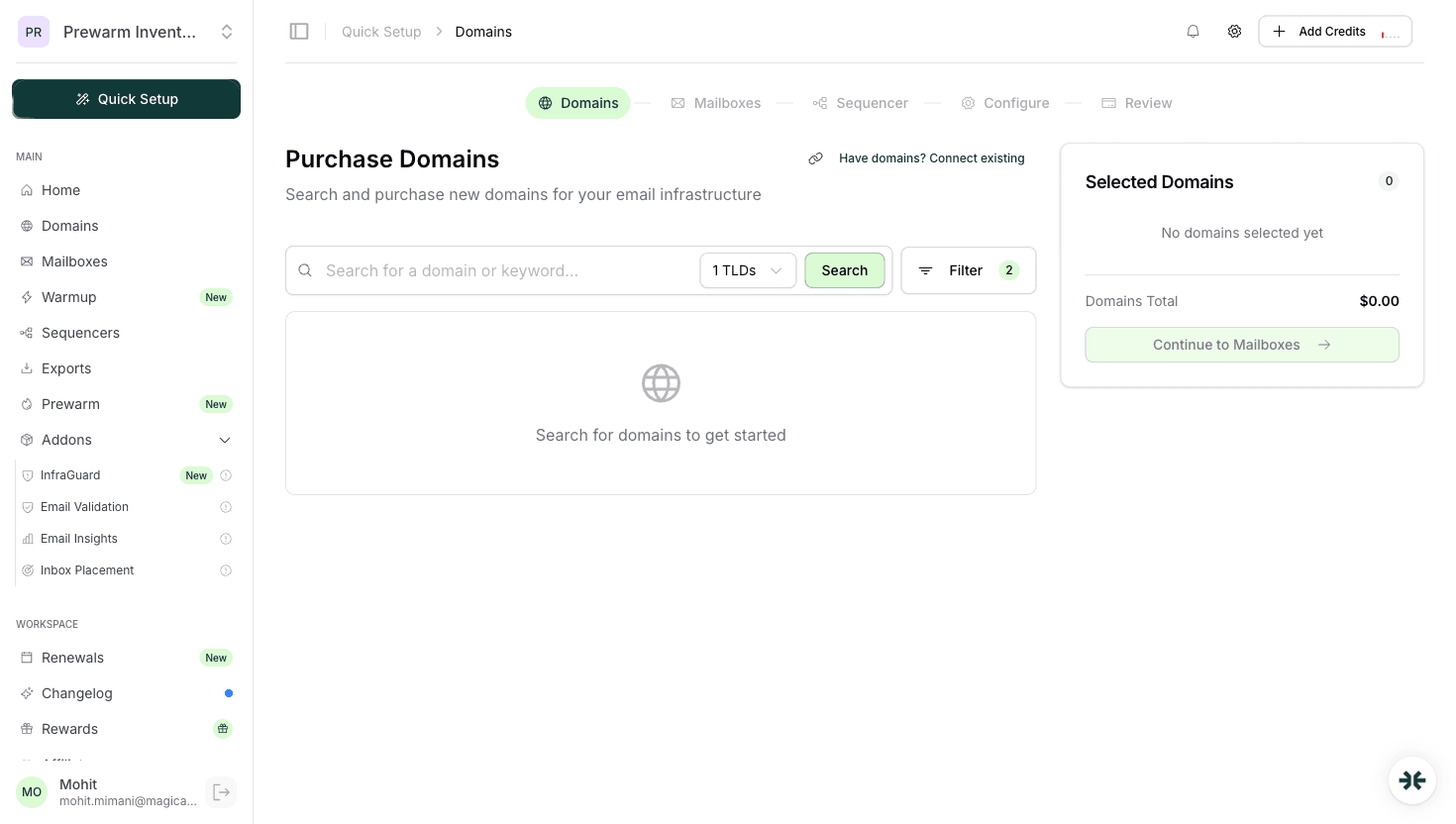 InboxKit quick setup flow